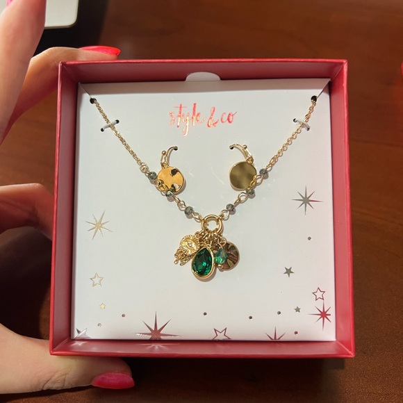 Style & Co. Jewelry - Gold-Tone Multi-Charm Pendant Necklace & Disc Drop Earrings Set - Macys, New $25